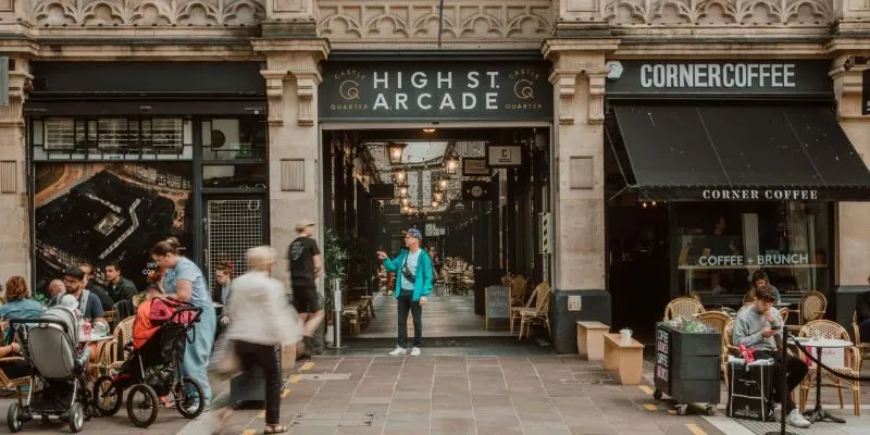 Historic cardiff castle quarter shopping arcades
